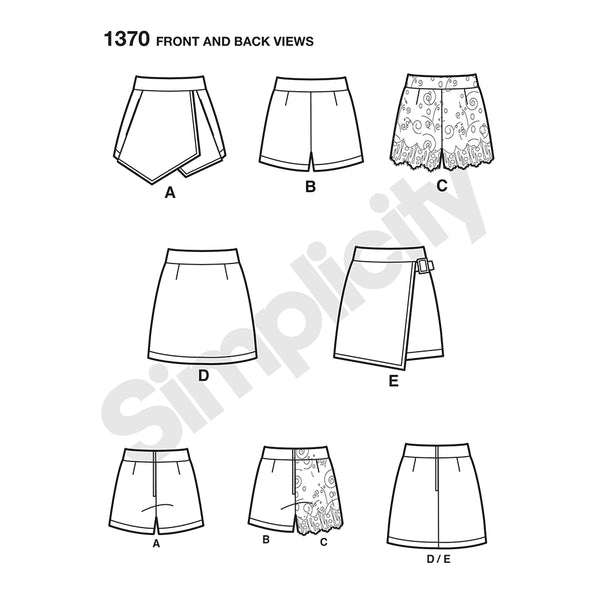 Pattern, SIMPLICITY 1370 Misses' Shorts, Skort and Skirt