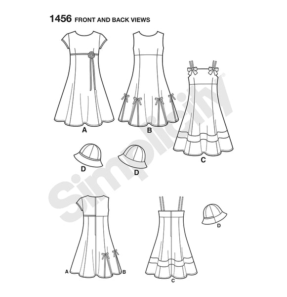 Pattern, SIMPLICITY 1456 Child's & Girls' Dress with Bodice Variations and Hat
