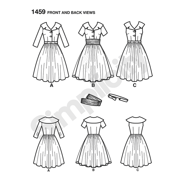 Pattern, SIMPLICITY 1459 Misses' & Miss Petite 1950s Vintage Dress