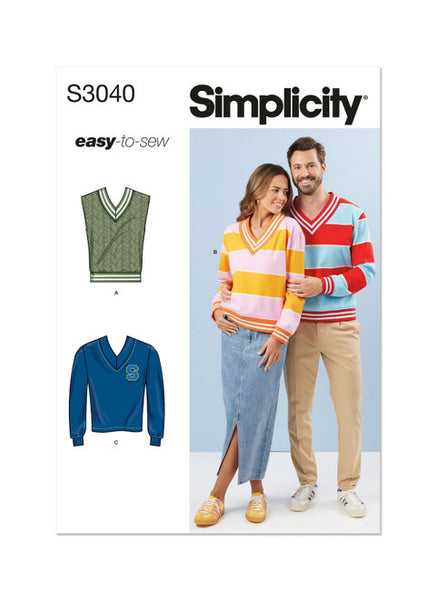 Pattern, SIMPLICITY 3040, Unisex Knit Vest and Tops