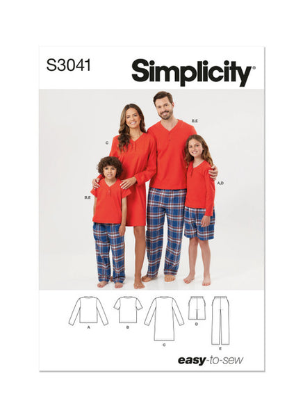 Pattern, SIMPLICITY 3041, Children's, Teens' and Adults' Lounge Shorts, Pants and Knit Top and Tunic