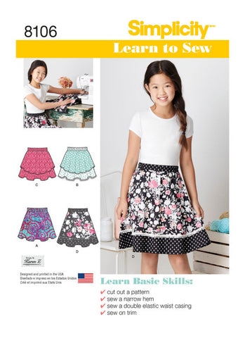 Pattern, SIMPLICITY 8106 Learn To Sew Skirts for Girls and Girls Plus
