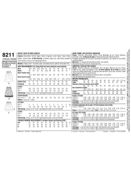 Pattern, SIMPLICITY 8211 Misses' Dirndl Skirts in Three Lengths