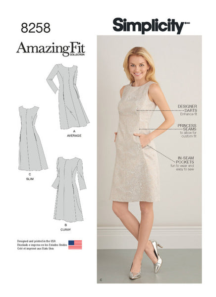 Pattern, SIMPLICITY 8258 Misses' & Plus Size Amazing Fit Dress