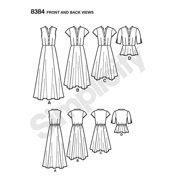 Pattern, SIMPLICITY 8384 Misses' Dress with Length Variations and Top