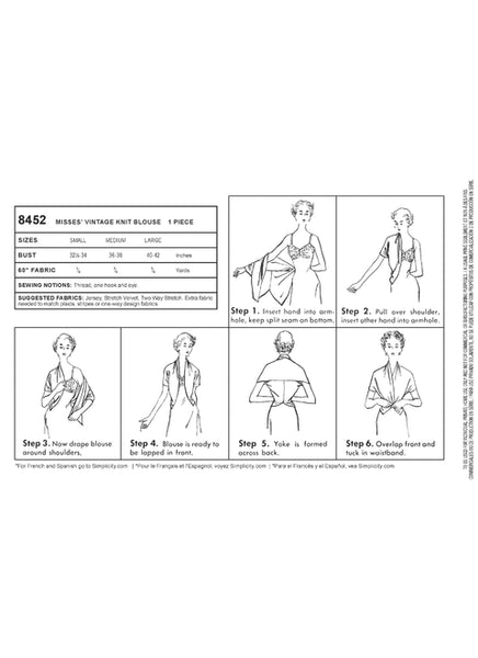 Pattern, SIMPLICITY 8452 Misses' Vintage Knit Blouse