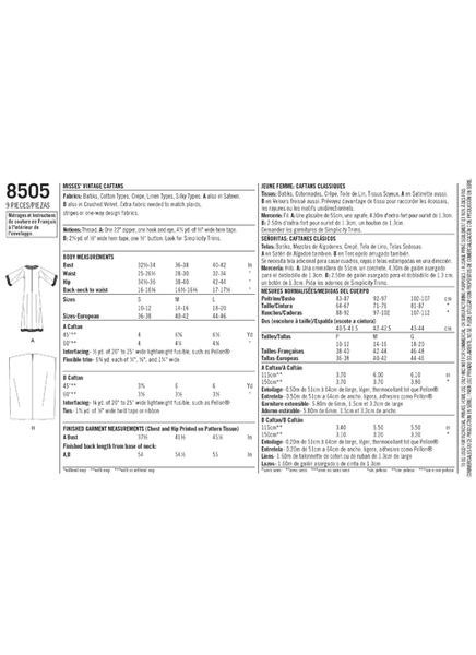 Pattern, SIMPLICITY 8505 Misses' Vintage Caftans