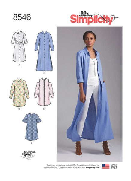 Pattern, SIMPLICITY 8546 Misses' & Miss Petite Shirt Dresses