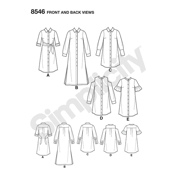 Pattern, SIMPLICITY 8546 Misses' & Miss Petite Shirt Dresses
