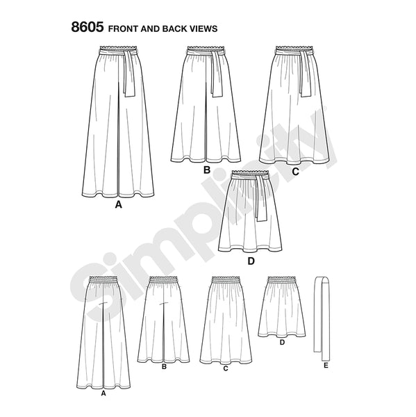 Pattern, SIMPLICITY 8605 Misses' Pull-On Skirt and Pants