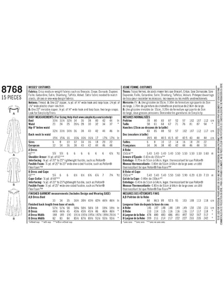 Pattern, SIMPLICITY 8768 Misses' Fantasy Costumes