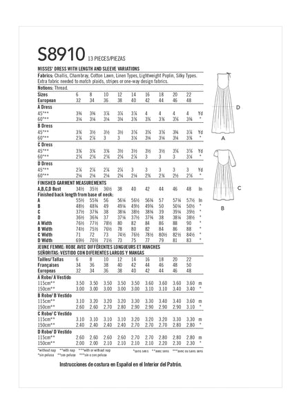 Pattern, SIMPLICITY 8910, Misses Dress