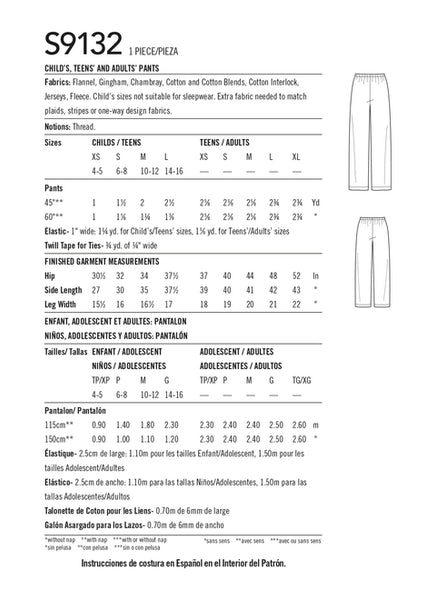 Pattern, SIMPLICITY 9132 Unisex Sleepwear