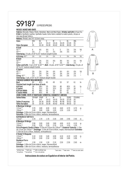 Pattern, SIMPLICITY 9187 Misses' Jacket & Coats