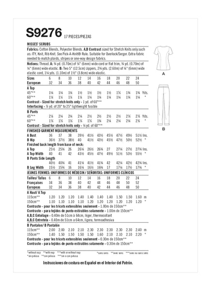 Pattern, SIMPLICITY 9276 Misses' Scrubs