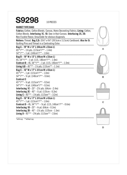 Pattern, SIMPLICITY 9298 Market Tote Bags