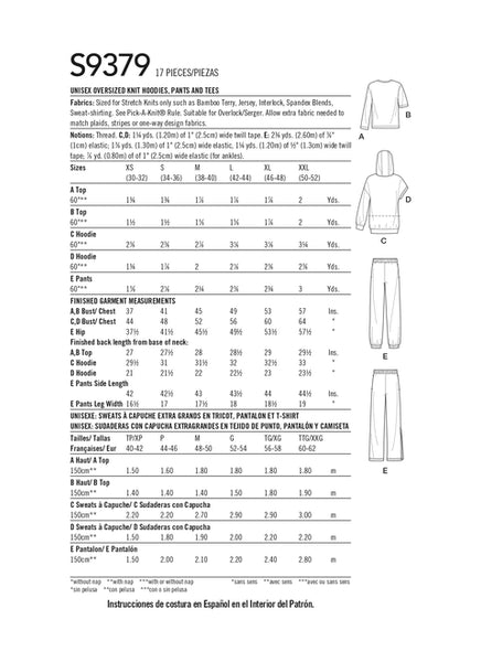Pattern, SIMPLICITY 9379 Unisex Oversized Knit Hoodies, Pants and Tees