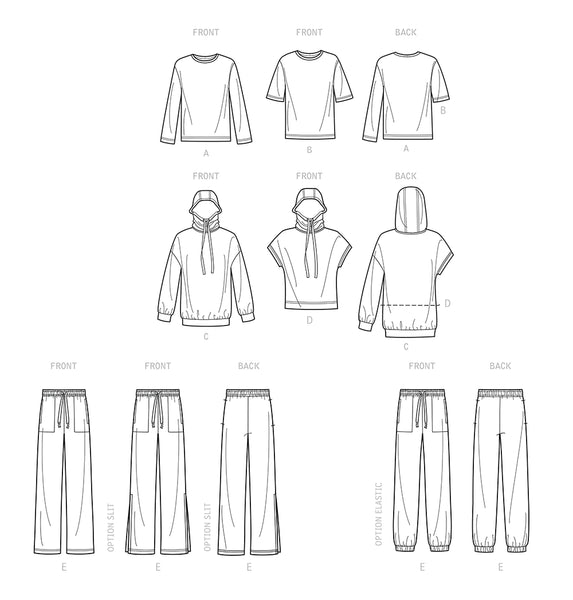 Pattern, SIMPLICITY 9379 Unisex Oversized Knit Hoodies, Pants and Tees
