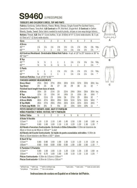 Pattern, SIMPLICITY 9460  Toddlers' & Children's Dress, Top and Pants