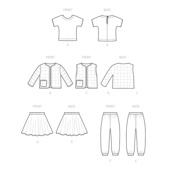 Pattern, SIMPLICITY 9485  Toddlers' Knit Top, Jacket, Vest, Skirt and Pants