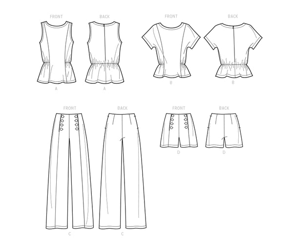 Pattern, SIMPLICITY 9612 Misses' Tops, Pants and Shorts