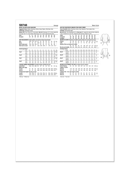 Pattern, SIMPLICITY 9748 Misses' Top with Sleeve Variations
