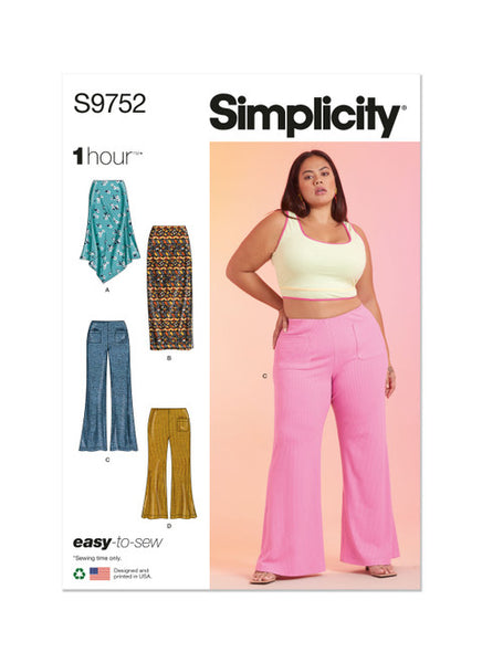 Pattern, SIMPLICITY 9752 Women's Knit Skirts and Pants in Two Lengths