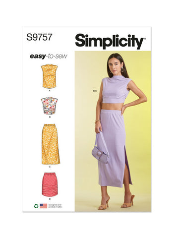 Pattern, SIMPLICITY 9757 Misses' Knit Top and Skirt in Two Lengths