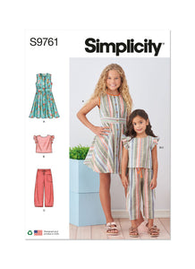 Pattern, SIMPLICITY 9761 Children's and Girls' Dress, Top and Pants