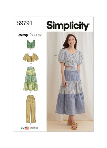 Pattern, SIMPLICITY 9791 Misses' Tops, Skirt and Pants