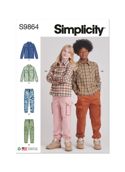 Pattern, SIMPLICITY 9864, Girls and Boys Shirt and Cargo