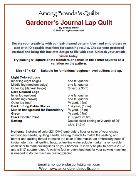 Pattern, ABQ, Gardener's Journal Lap Quilt