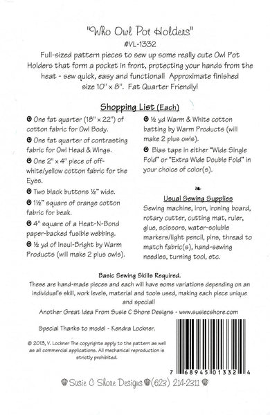 Pattern, Owl Pot Holders VL-1332