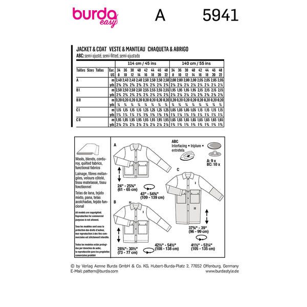 Pattern, Burda, 5941, Jacket & Coat