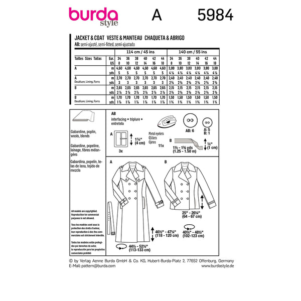 Pattern, Burda, 5984, Caban, Jacket & Trench Coat