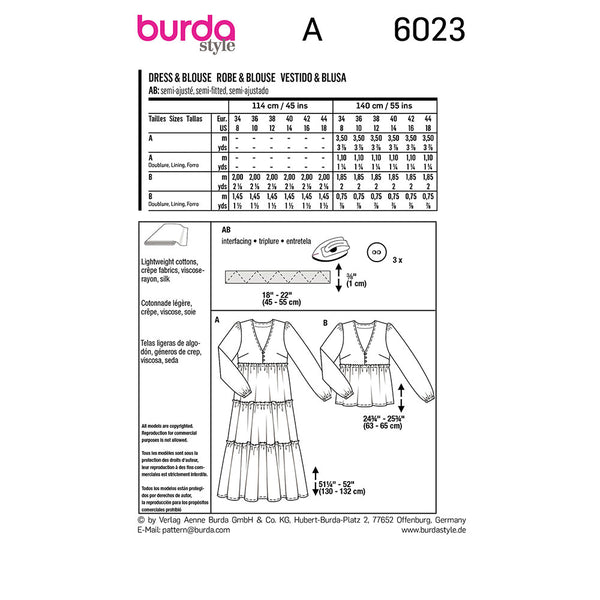Pattern, Burda, 6023, Tiered Dress / Blouse