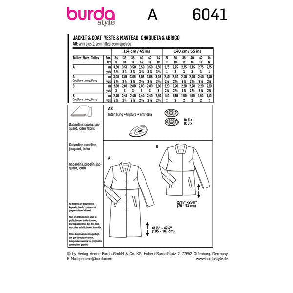 Pattern, Burda, 6041, Jacket / Coat
