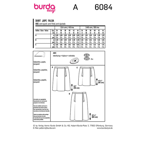 Pattern, Burda, 6084, Wrap Skirt with Inverted Pleats