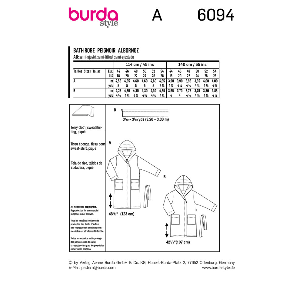 Pattern, Burda, 6094 Bathrobe with Hood Among Brenda's Quilts The