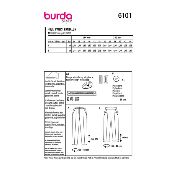 Pattern, Burda, 6101, Trousers/Pants