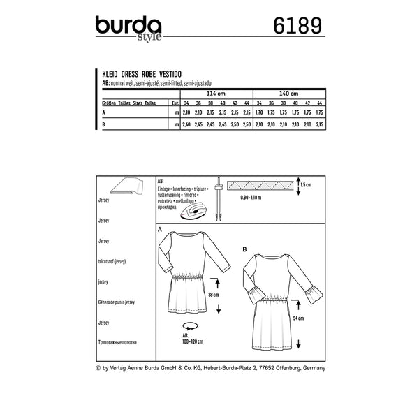 Pattern, Burda, 6189, Dress - Scooped Neckline