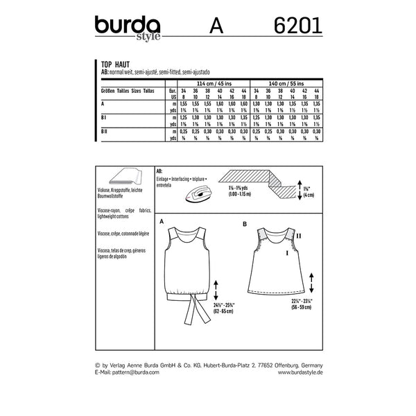 Pattern, Burda, 6201, Tank Top - Flared form