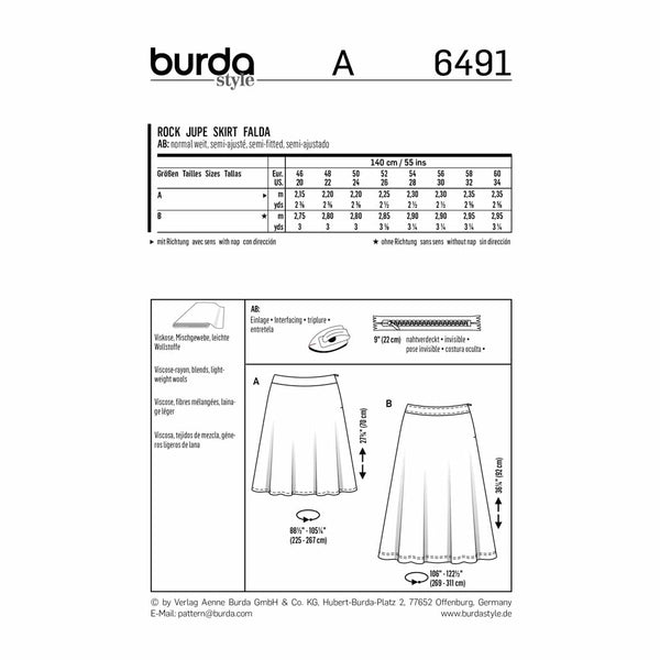 Pattern, Burda ,6491, Ladies Skirt Plus Size