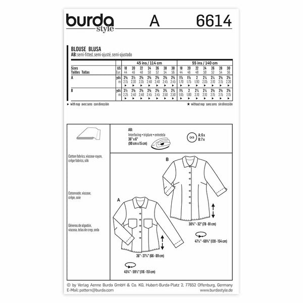 Pattern, Burda, 6614, Ladies Blouse Plus Size