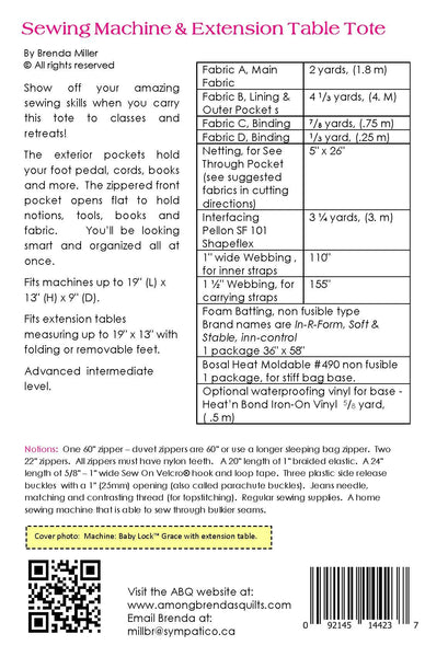 Sewing Machine and Extension Table Tote Pattern, ABQ-168