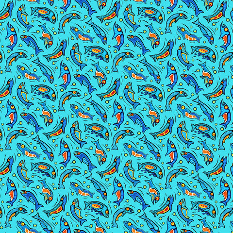 Fabric, Healing Waters, Turquoise Multi Fish 247-64