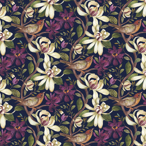 Fabric, Avalon Navy Multi Feature Floral, Birds 24846-49