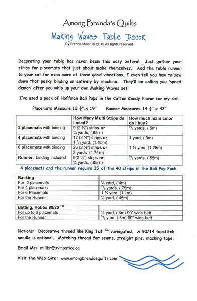 Pattern, ABQ, Making Waves, placemats & table runner, ABQ-147