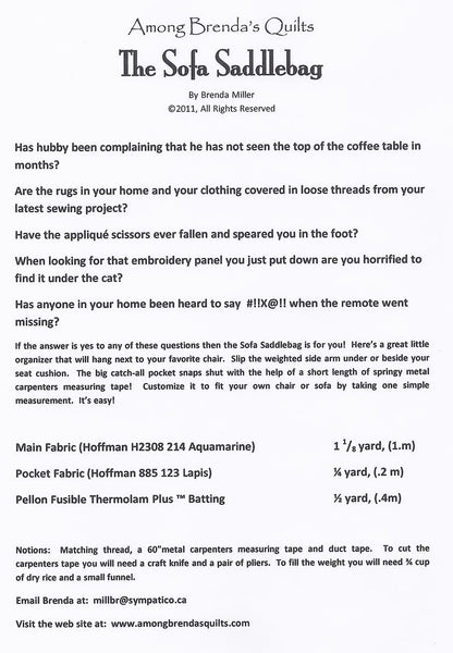 Pattern, ABQ, Sofa Saddlebag, organizes all your stuff, ABQ-154