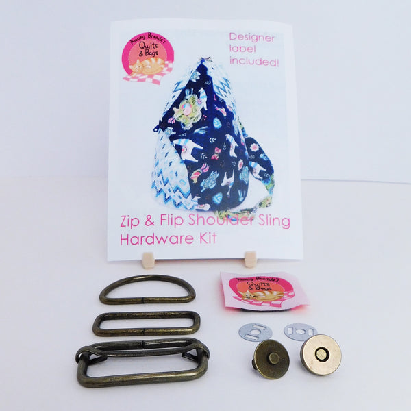 Bag Hardware Kit, Zip & Flip with designer bag label